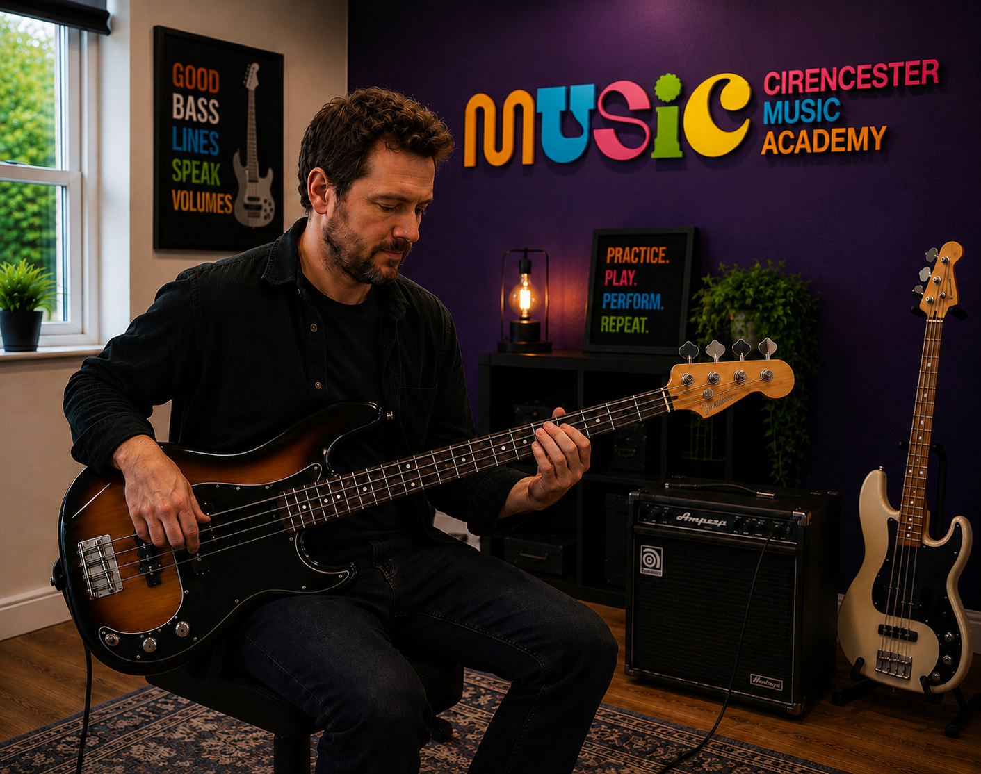 Bass guitarist playing in a band