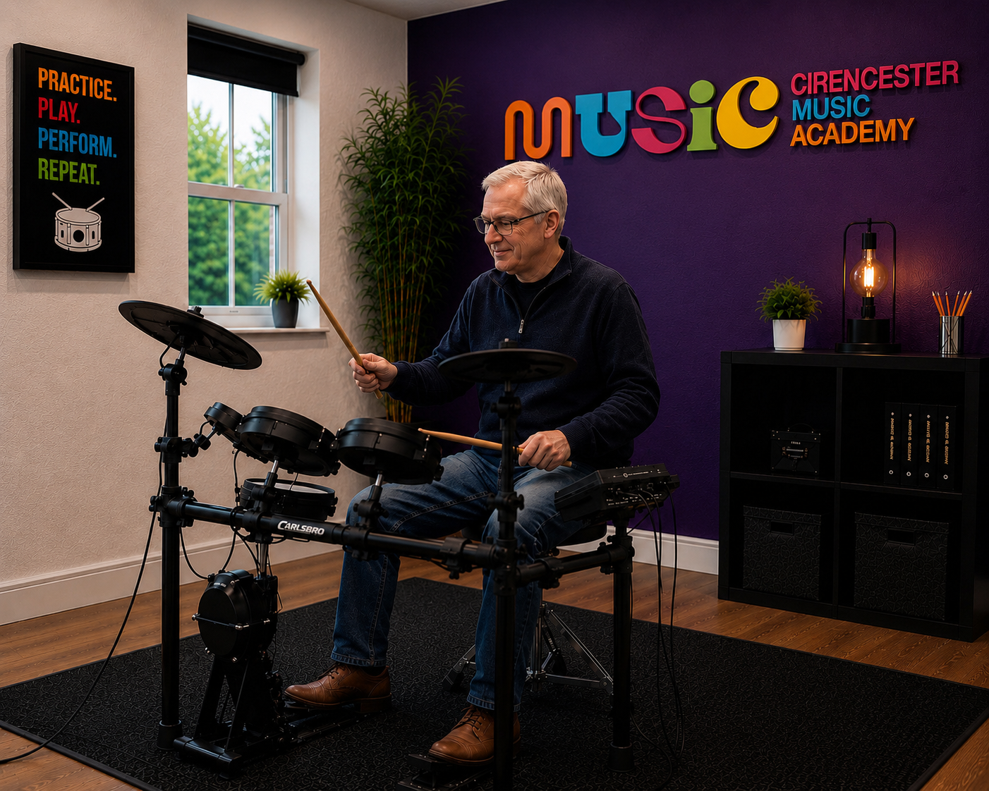Acoustic drum kit used for lessons in Cirencester