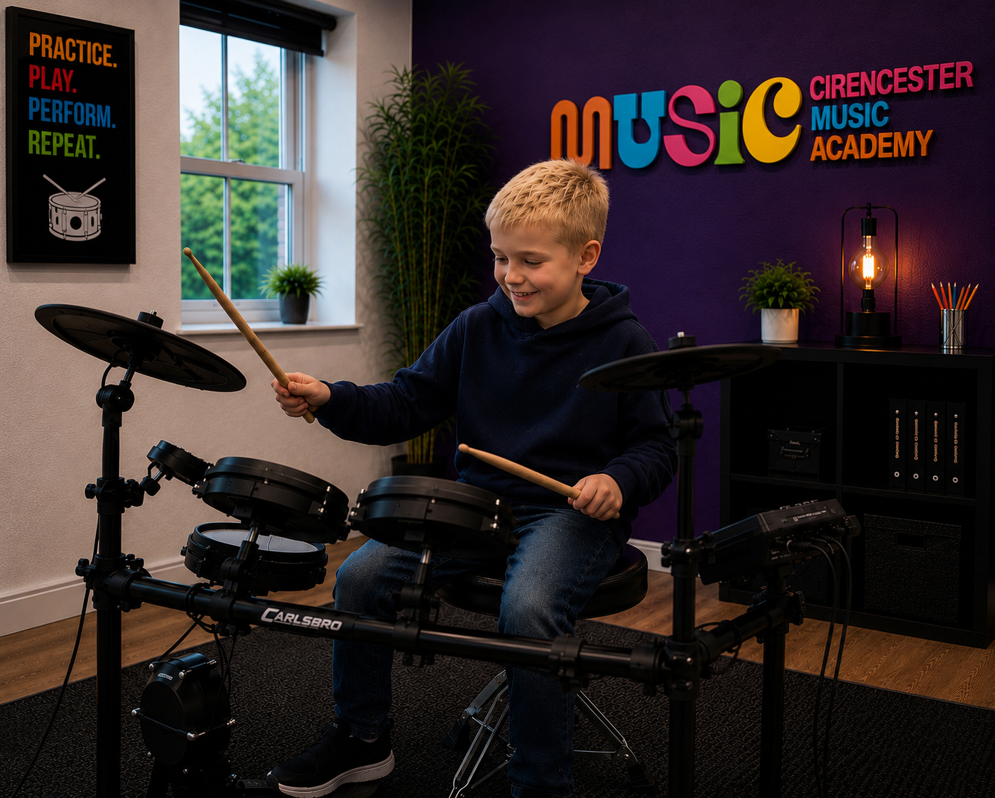 Drum teacher demonstrating stick technique