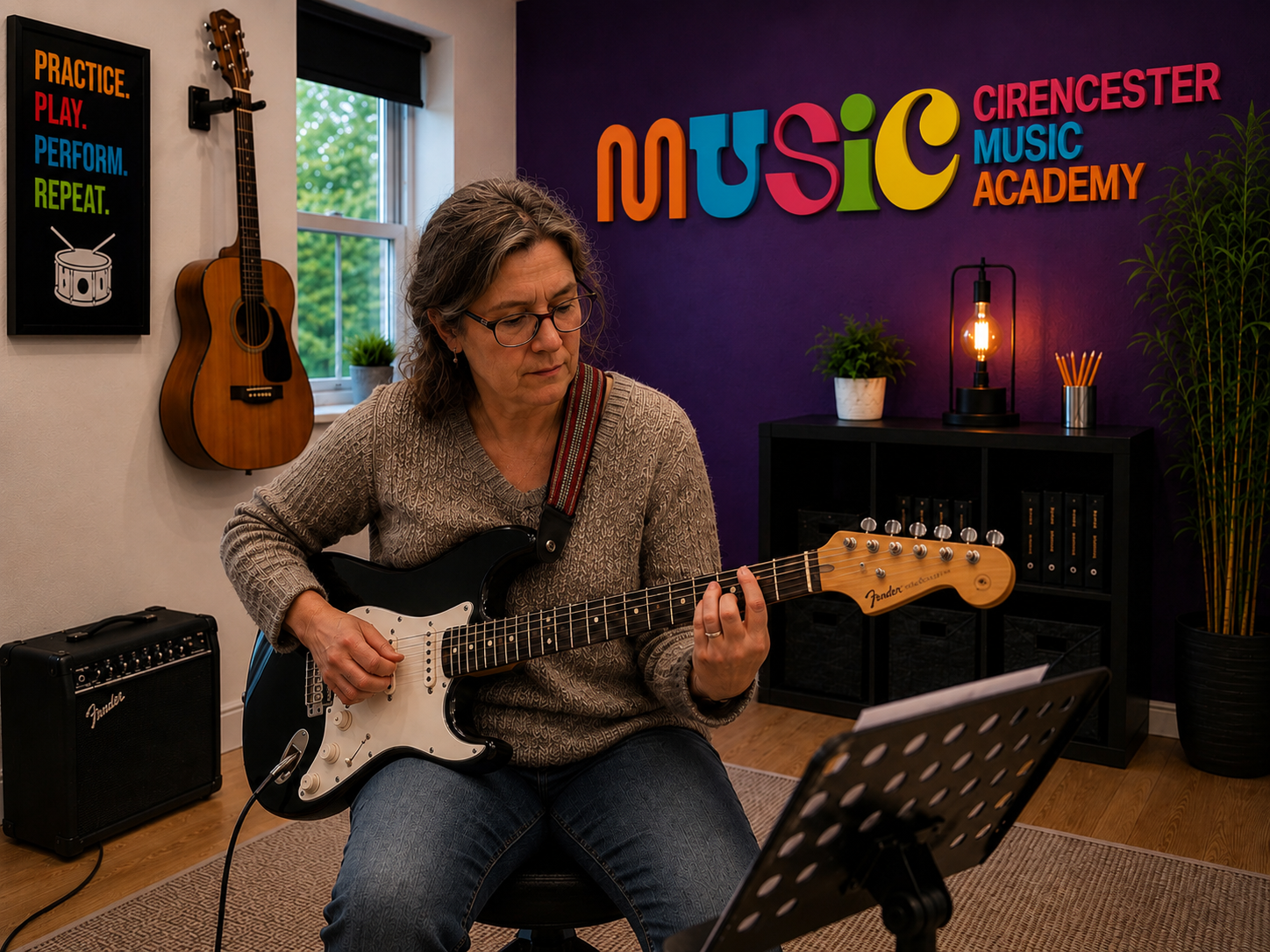 Guitar student learning a favourite song