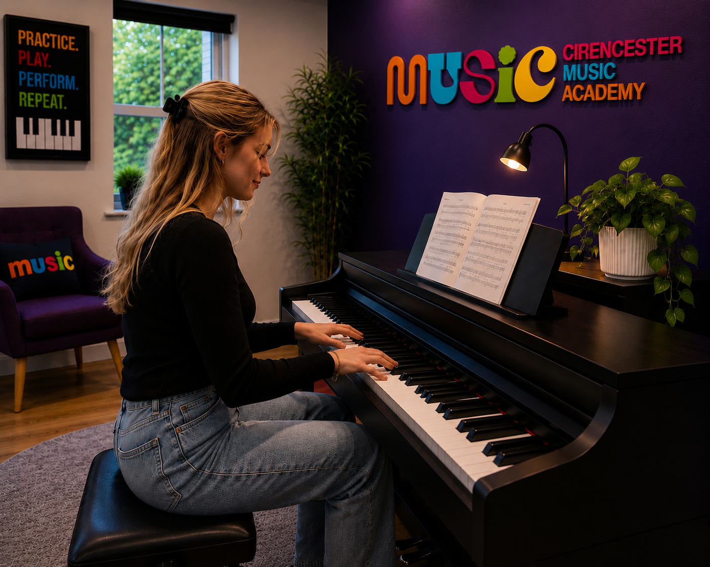 Sheet music and piano keys