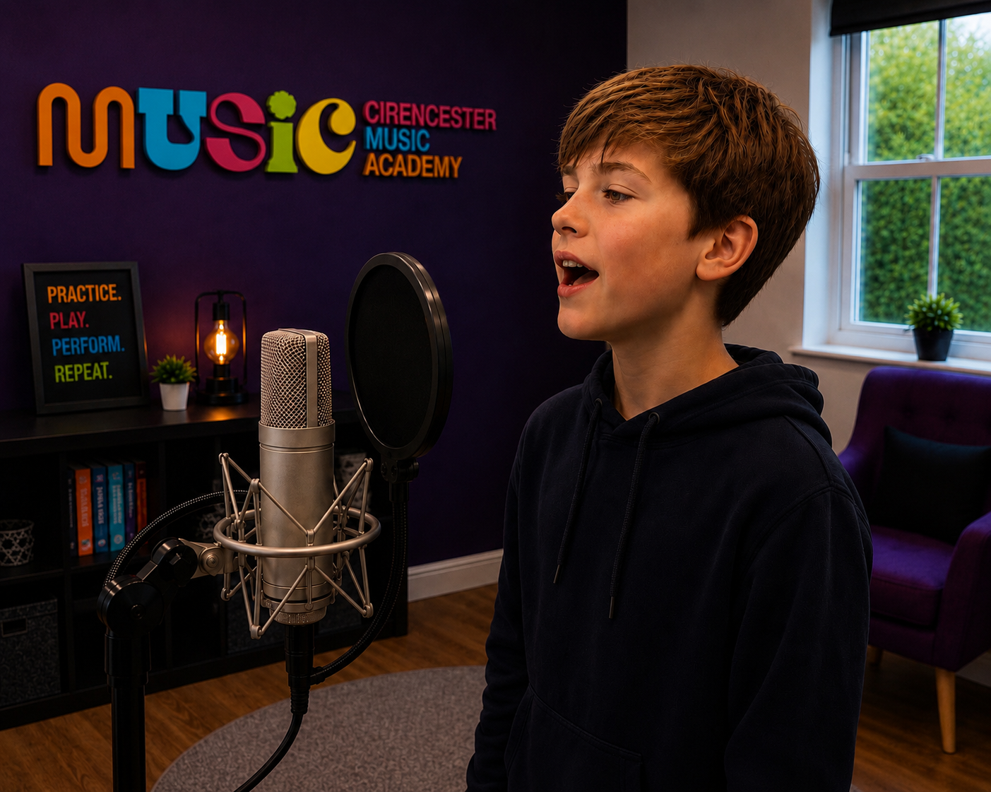 Student practising breathing and vocal control