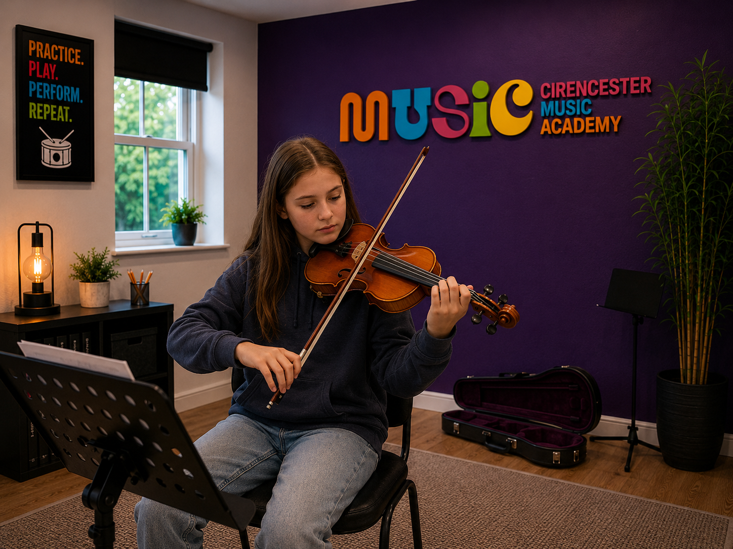 Violin student playing a favourite piece