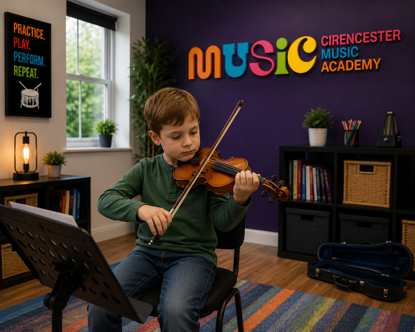 Violin teacher demonstrating bow technique